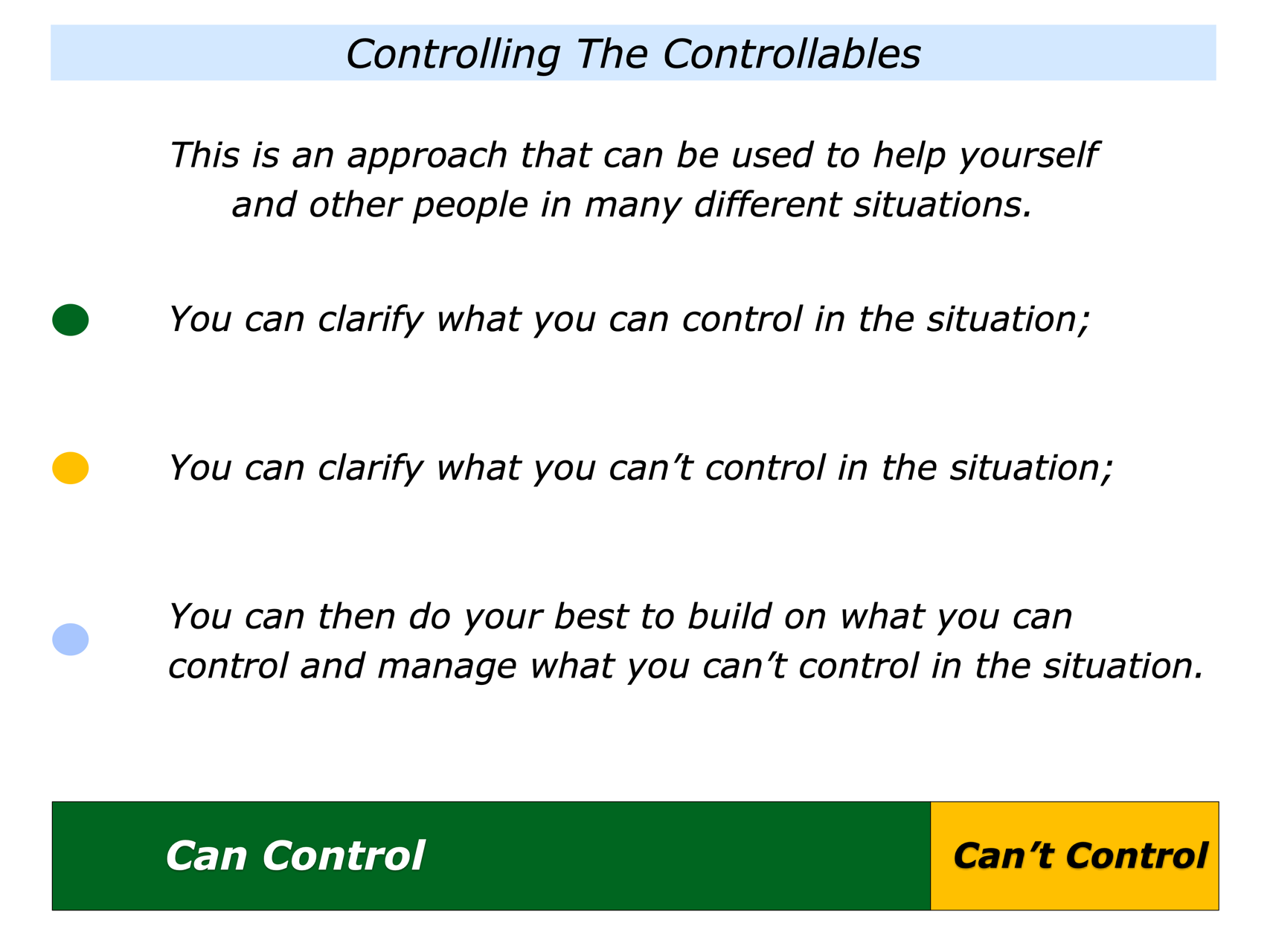 The Controlling The Controllables Approach - The Positive Encourager